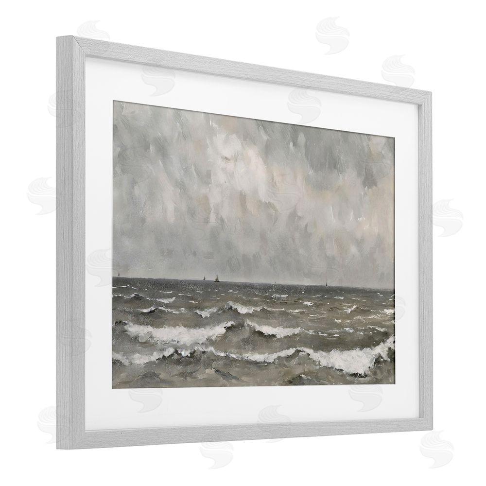 Jacky Ngan Stormy Ripples at Sea Gray Framed Print Under Glass Wall Art
