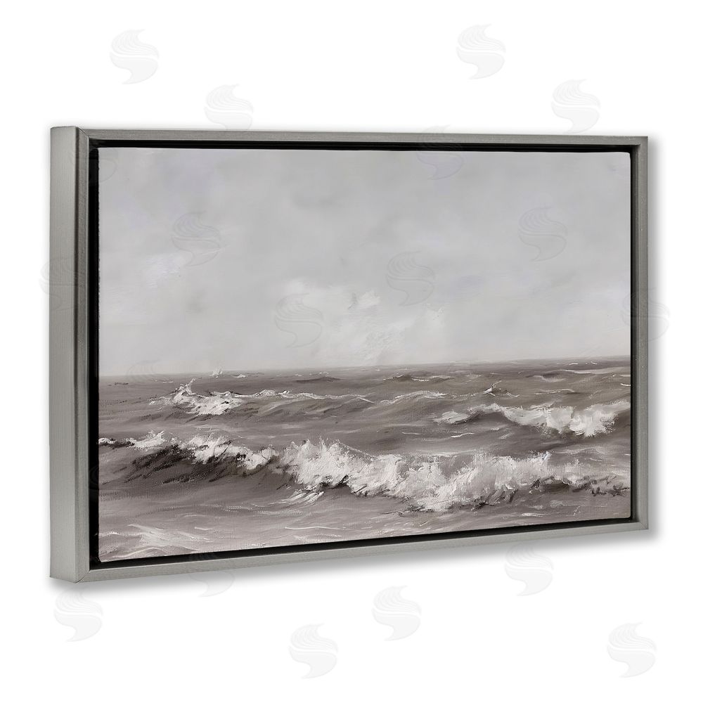Jacky Ngan Monochrome Sea Ripples Gray Floating Frame Canvas Wall Art Print