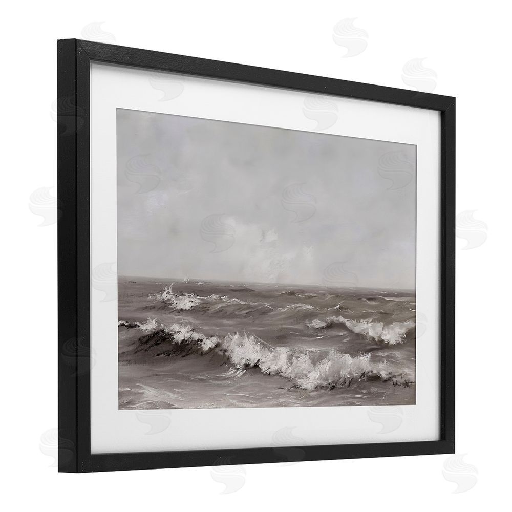 Jacky Ngan Monochrome Sea Ripples Black Framed Print Under Glass Wall Art
