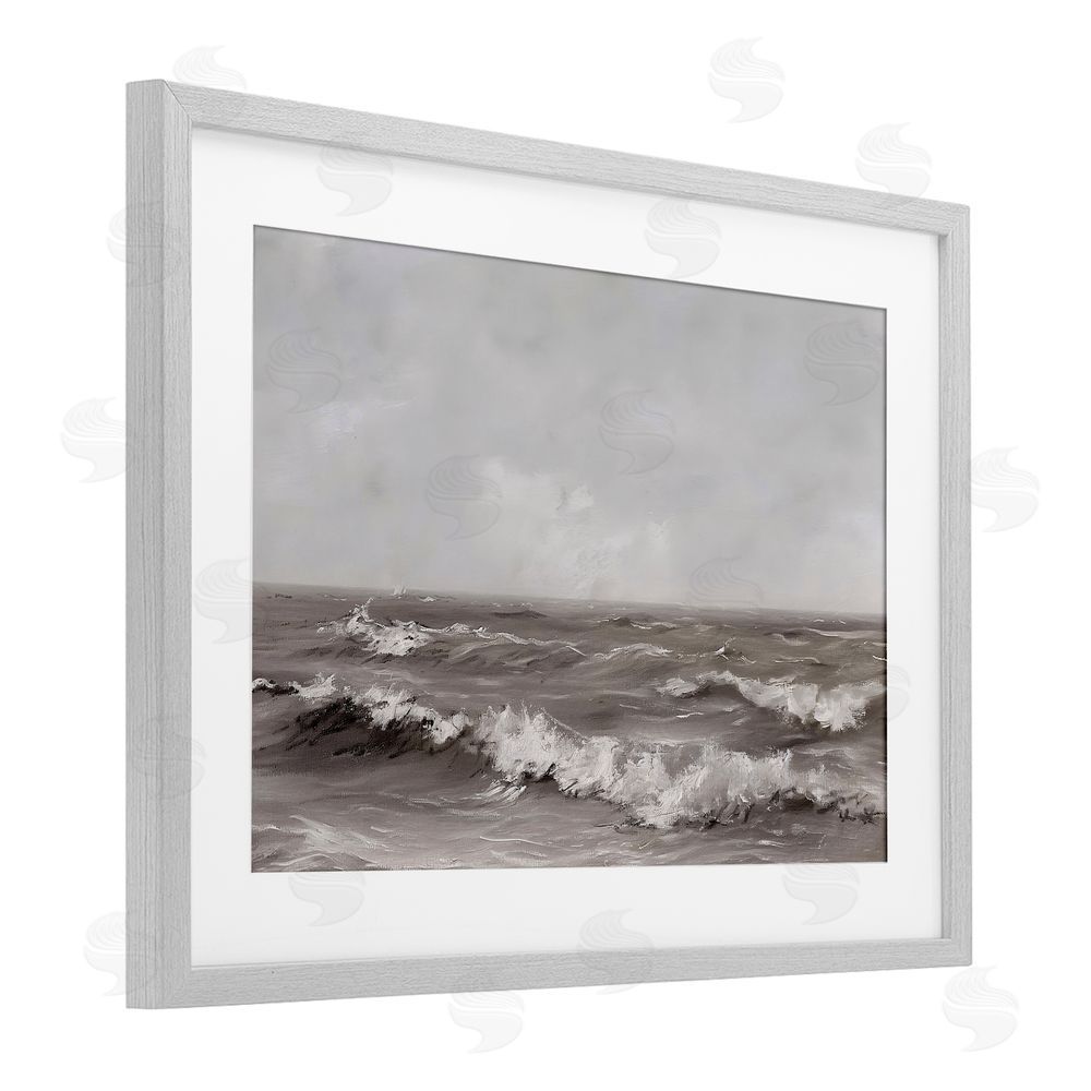 Jacky Ngan Monochrome Sea Ripples Gray Framed Print Under Glass Wall Art