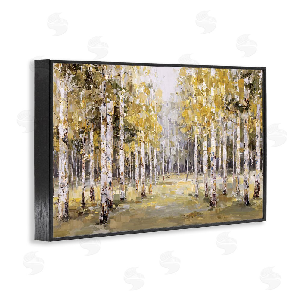Jacky Ngan Impressionist Birch Trees & Fall Leaves Black Framed Giclee Wall Art Print