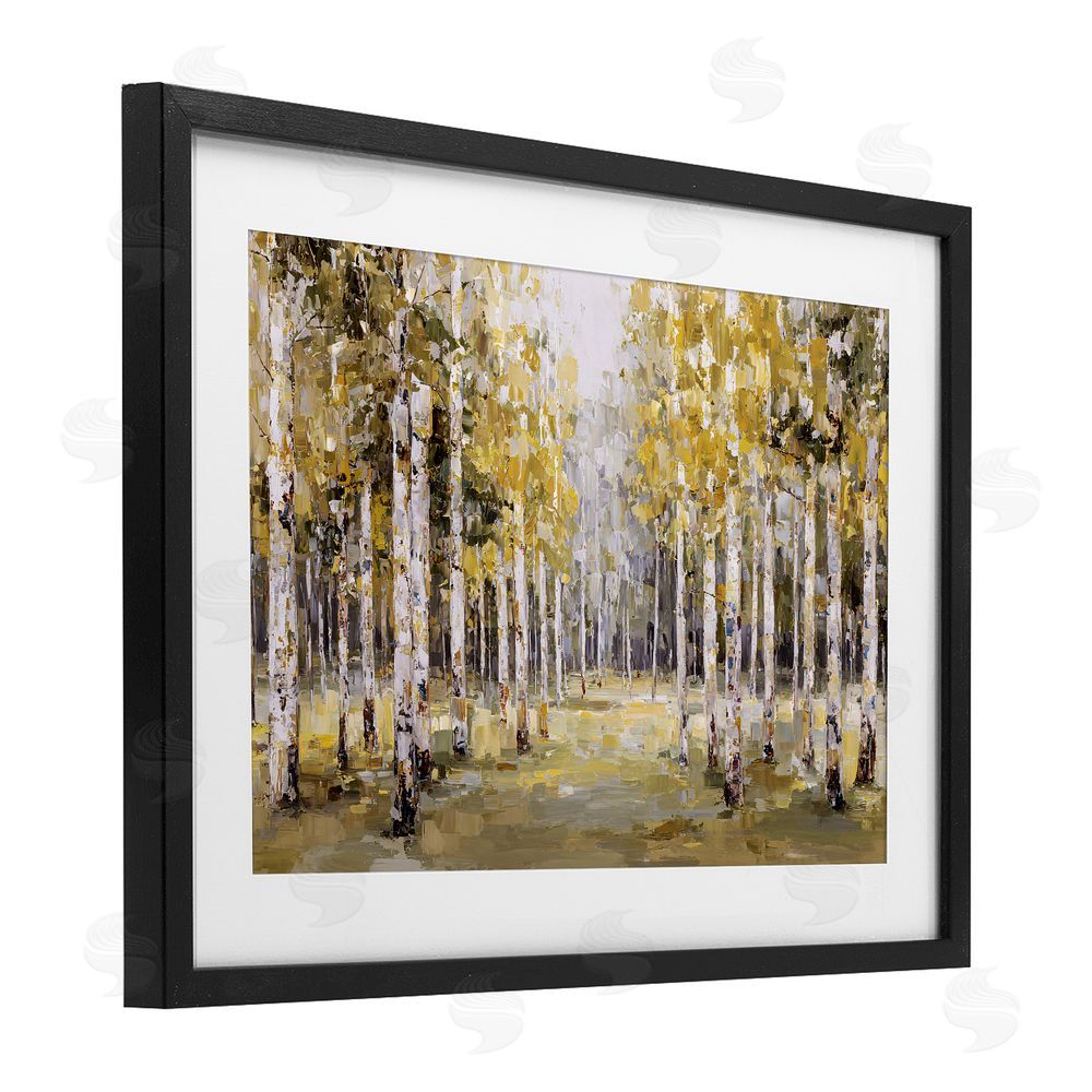 Jacky Ngan Impressionist Birch Trees & Fall Leaves Black Framed Print Under Glass Wall Art
