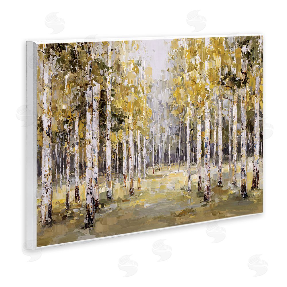Jacky Ngan Impressionist Birch Trees & Fall Leaves Wooden Wall Plaque Art Print