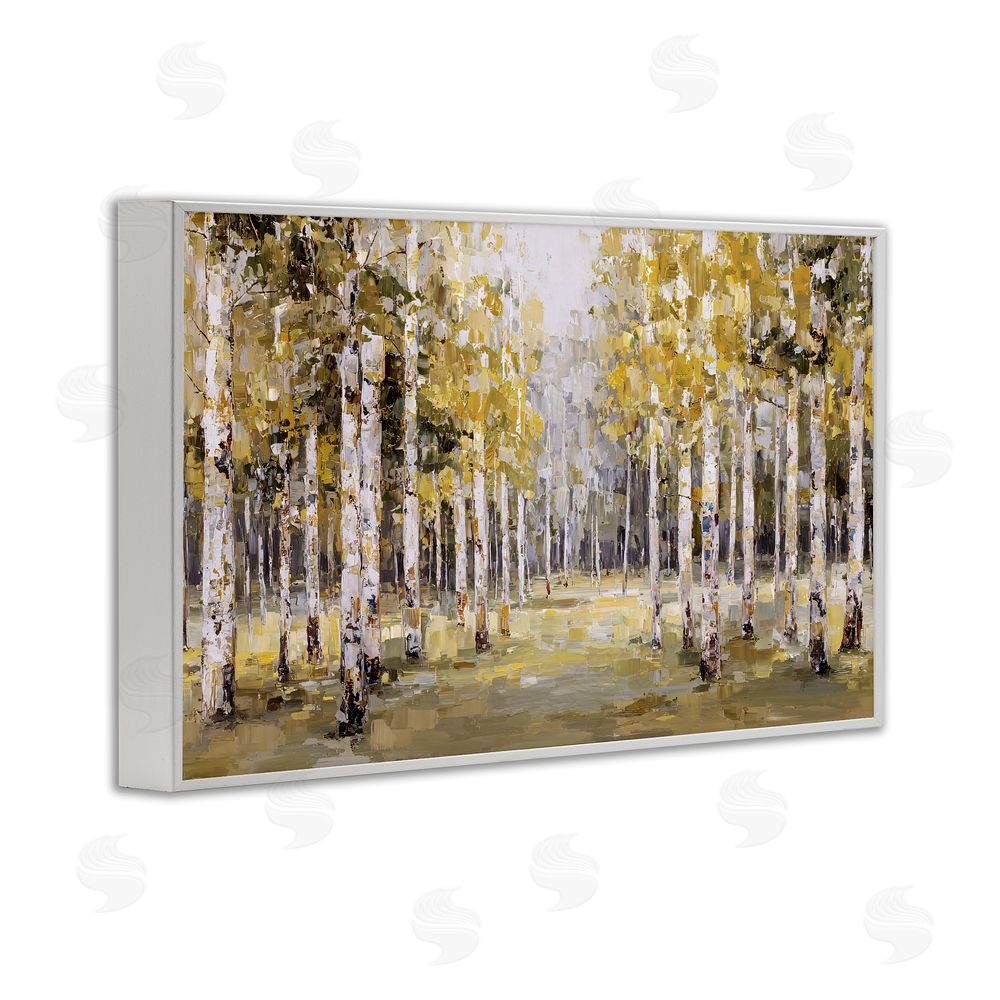 Jacky Ngan Impressionist Birch Trees & Fall Leaves White Framed Giclee Wall Art Print