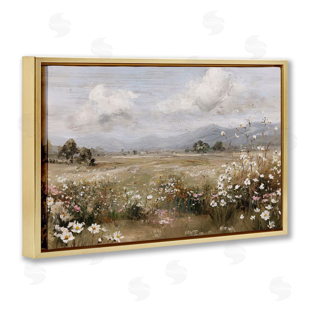 Jacky Ngan Daisy Clusters in Field Gold Floating Frame Canvas Wall Art Print