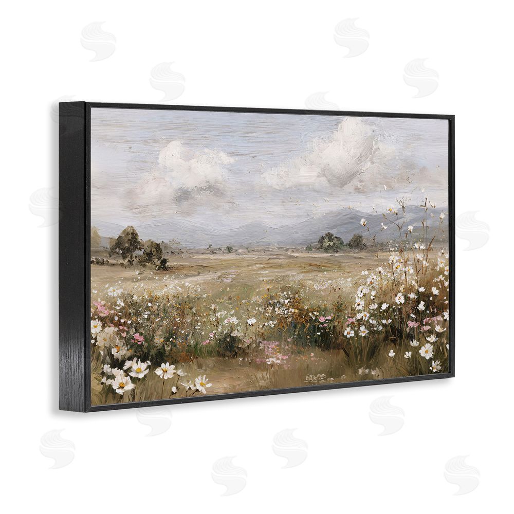 Jacky Ngan Daisy Clusters in Field Black Framed Giclee Wall Art Print