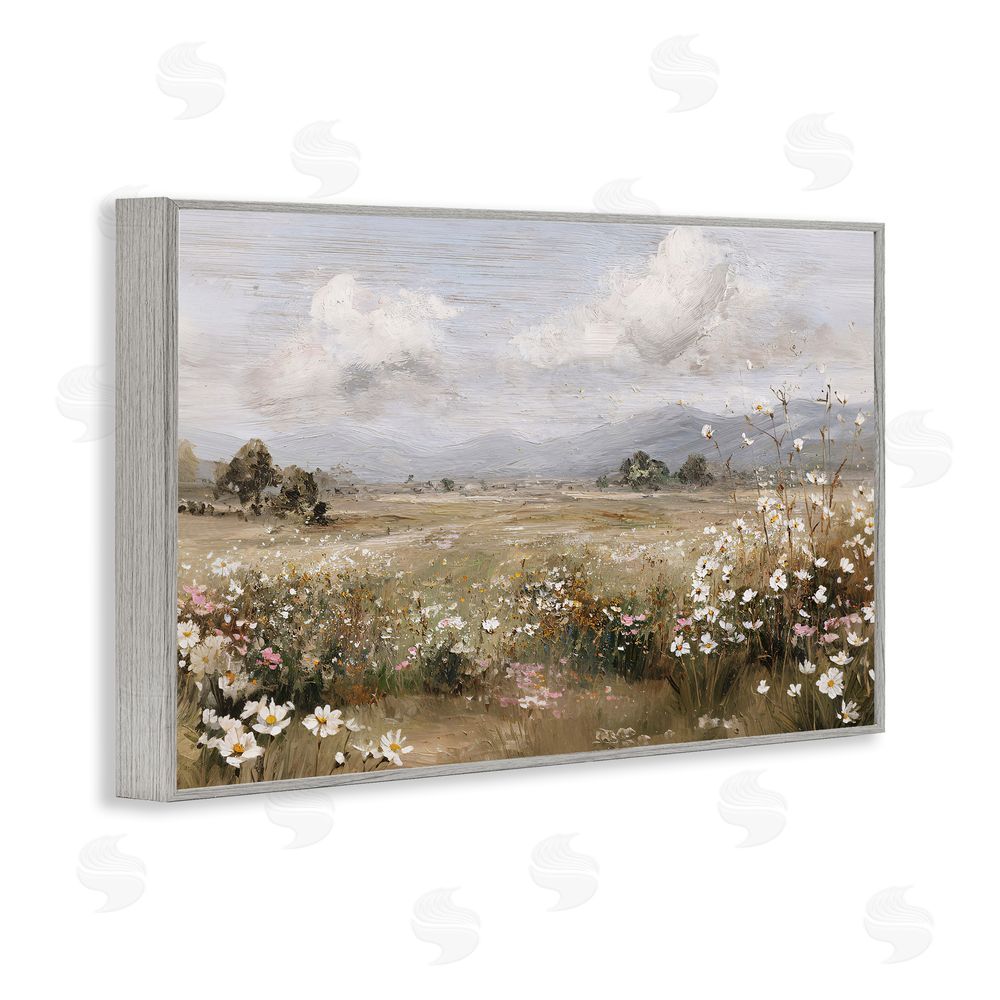 Jacky Ngan Daisy Clusters in Field Gray Framed Giclee Wall Art Print
