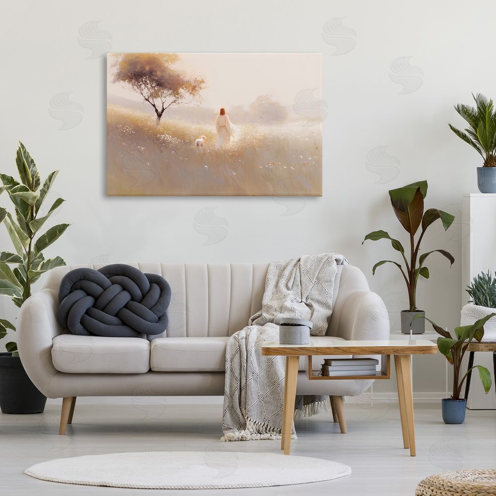 Jacky Ngan Spiritual Shepherd & Lamb Stretched Canvas Wall Art in Room