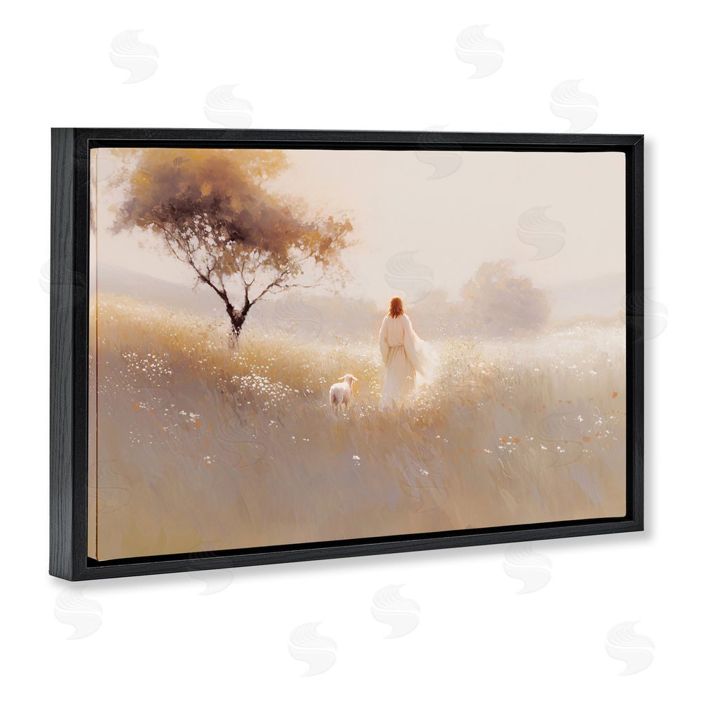 Jacky Ngan Spiritual Shepherd & Lamb Black Floating Frame Canvas Wall Art Print