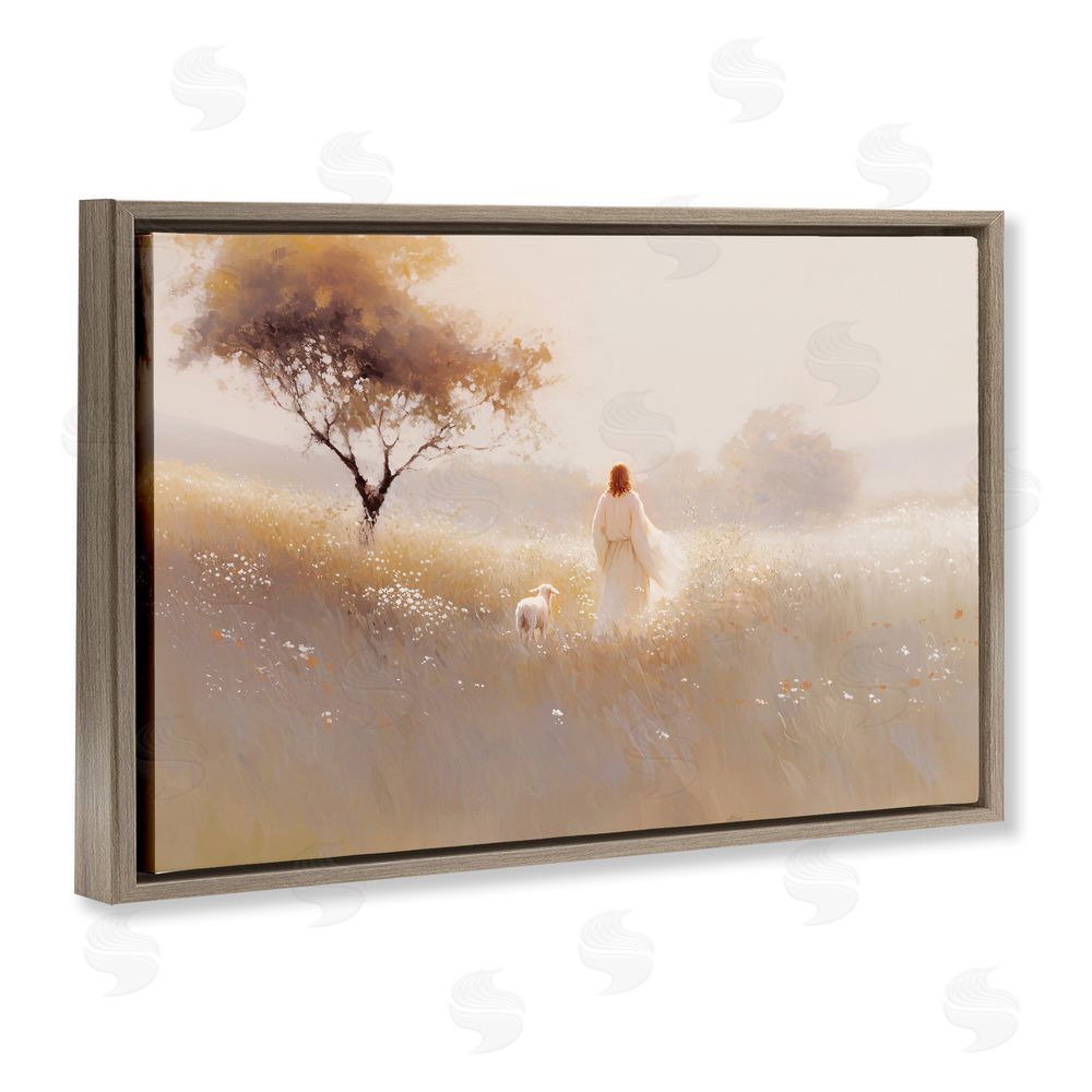 Jacky Ngan Spiritual Shepherd & Lamb Brown Floating Frame Canvas Wall Art Print