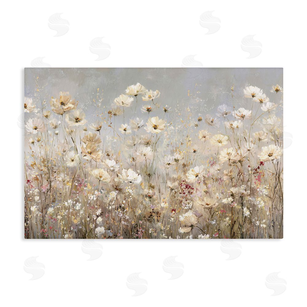 Jacky Ngan White Daisy Clusters Meadow Stretched Canvas Wall Art Print