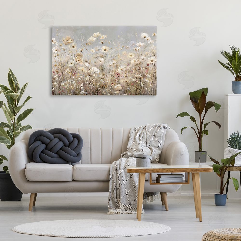Jacky Ngan White Daisy Clusters Meadow Stretched Canvas Wall Art in Room