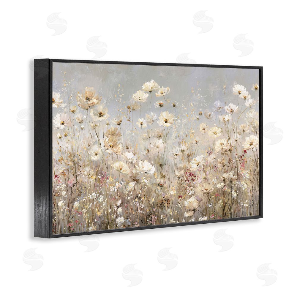Jacky Ngan White Daisy Clusters Meadow Black Framed Giclee Wall Art Print