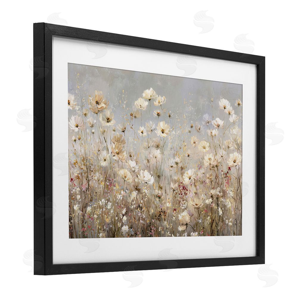 Jacky Ngan White Daisy Clusters Meadow Black Framed Print Under Glass Wall Art