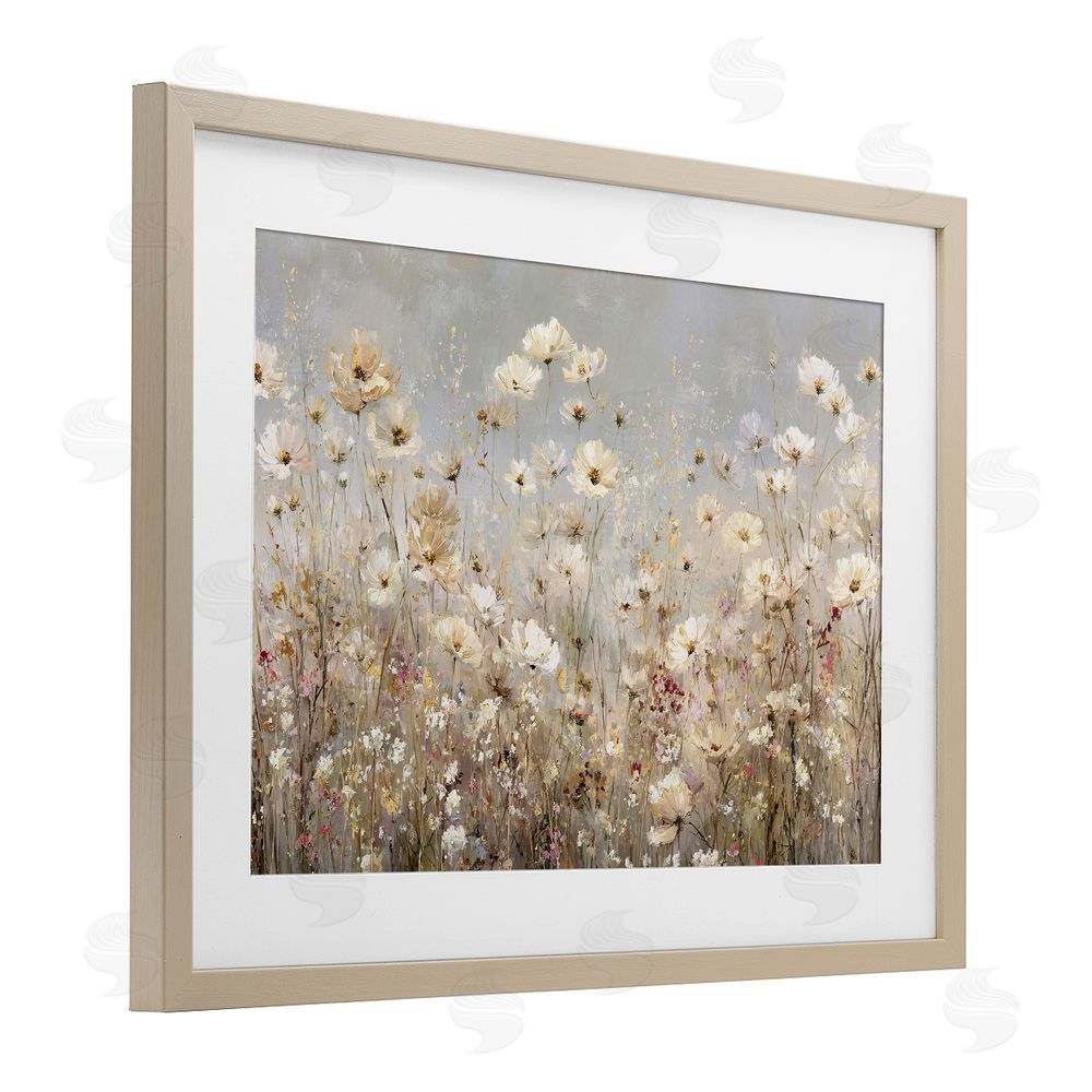 Jacky Ngan White Daisy Clusters Meadow Brown Framed Print Under Glass Wall Art