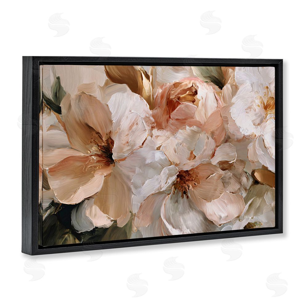 Jacky Ngan Pink Brushstroke Petals Black Floating Frame Canvas Wall Art Print