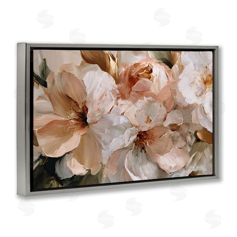 Jacky Ngan Pink Brushstroke Petals Gray Floating Frame Canvas Wall Art Print