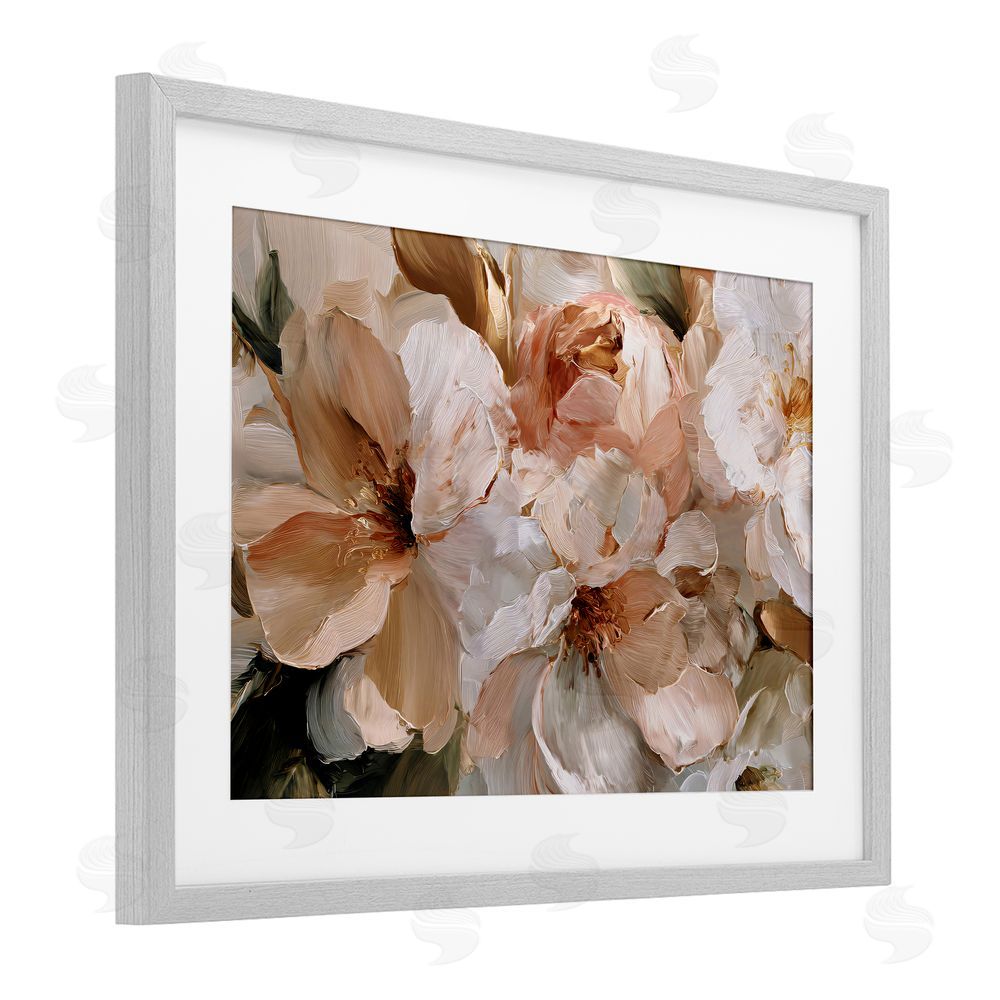 Jacky Ngan Pink Brushstroke Petals Gray Framed Print Under Glass Wall Art
