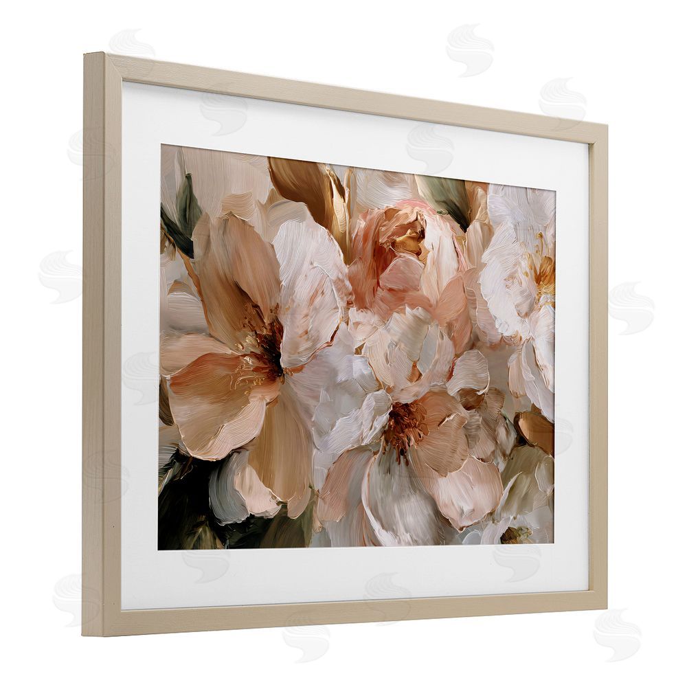 Jacky Ngan Pink Brushstroke Petals Brown Framed Print Under Glass Wall Art