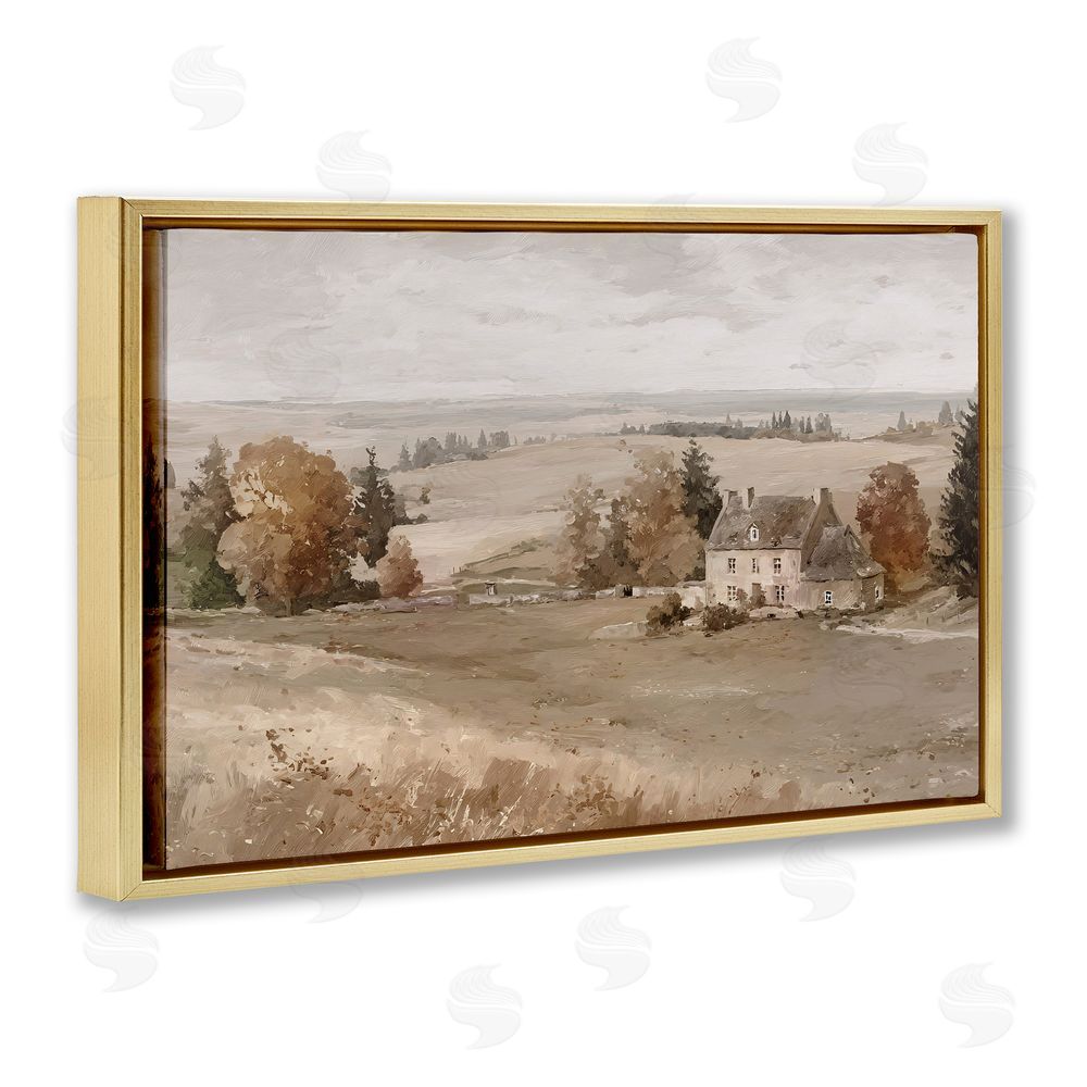 Jacky Ngan Quaint Cottage in Countryside Gold Floating Frame Canvas Wall Art Print