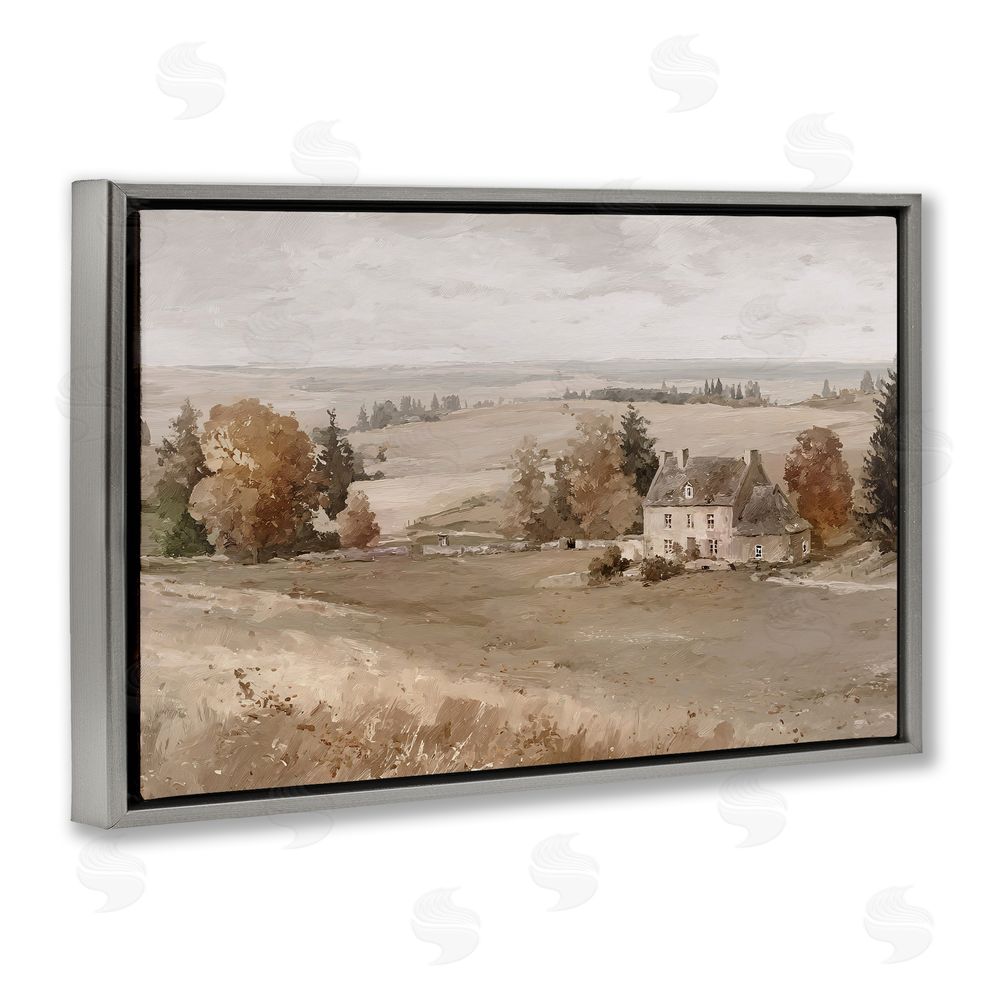 Jacky Ngan Quaint Cottage in Countryside Gray Floating Frame Canvas Wall Art Print