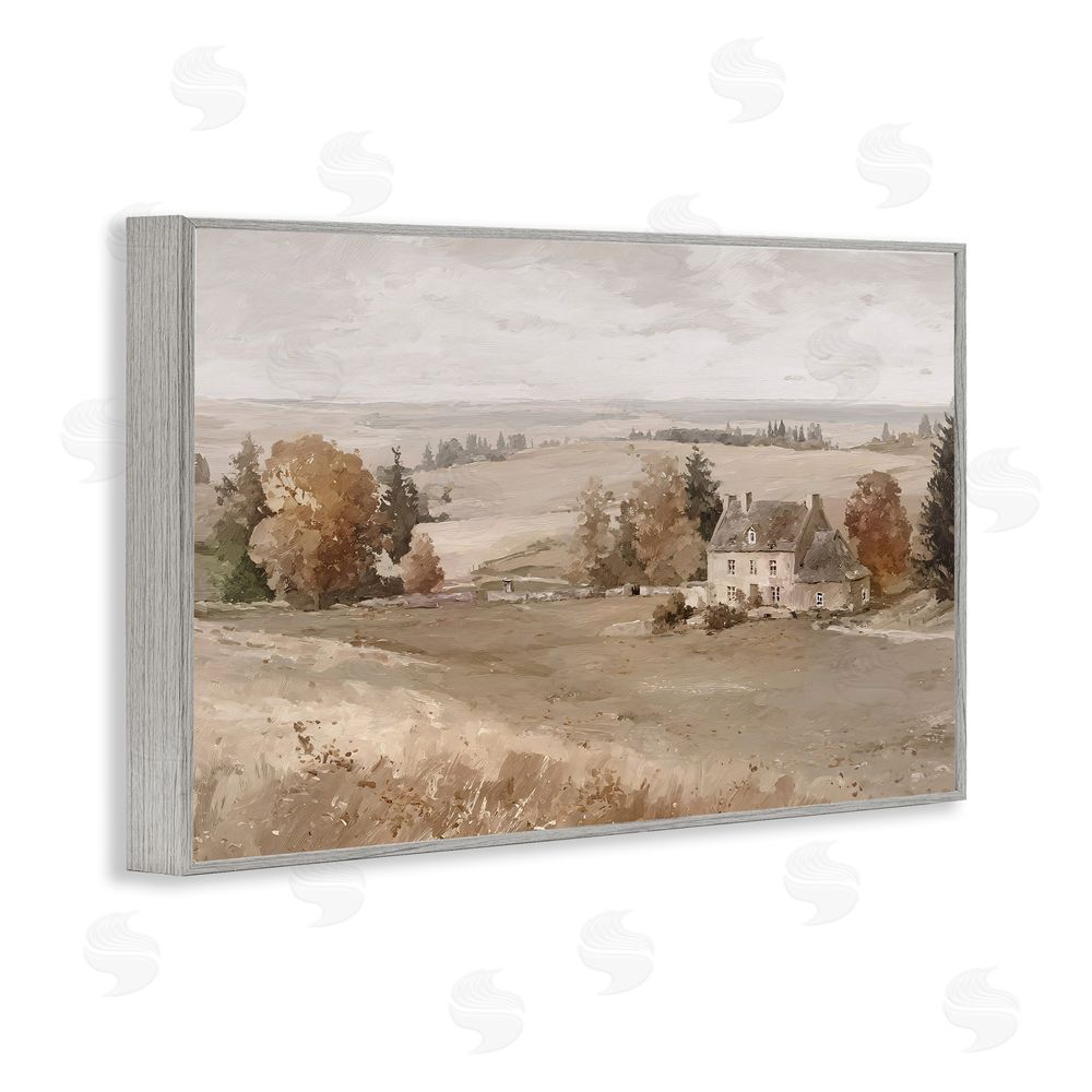 Jacky Ngan Quaint Cottage in Countryside Gray Framed Giclee Wall Art Print