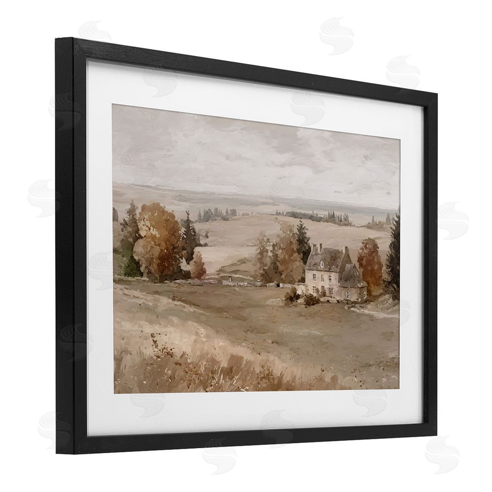 Jacky Ngan Quaint Cottage in Countryside Black Framed Print Under Glass Wall Art