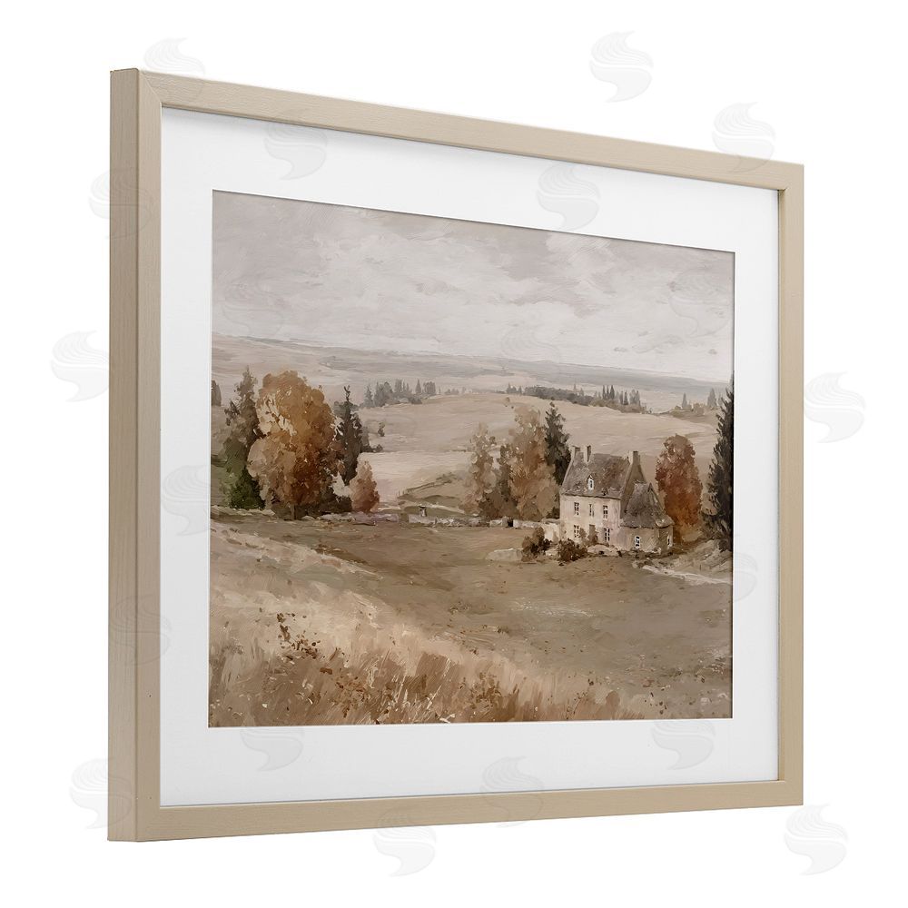 Jacky Ngan Quaint Cottage in Countryside Brown Framed Print Under Glass Wall Art