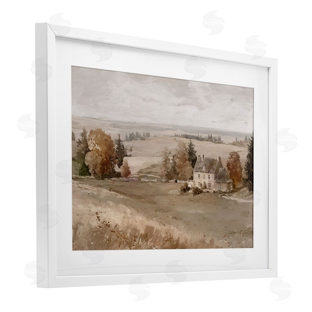 Jacky Ngan Quaint Cottage in Countryside White Framed Print Under Glass Wall Art