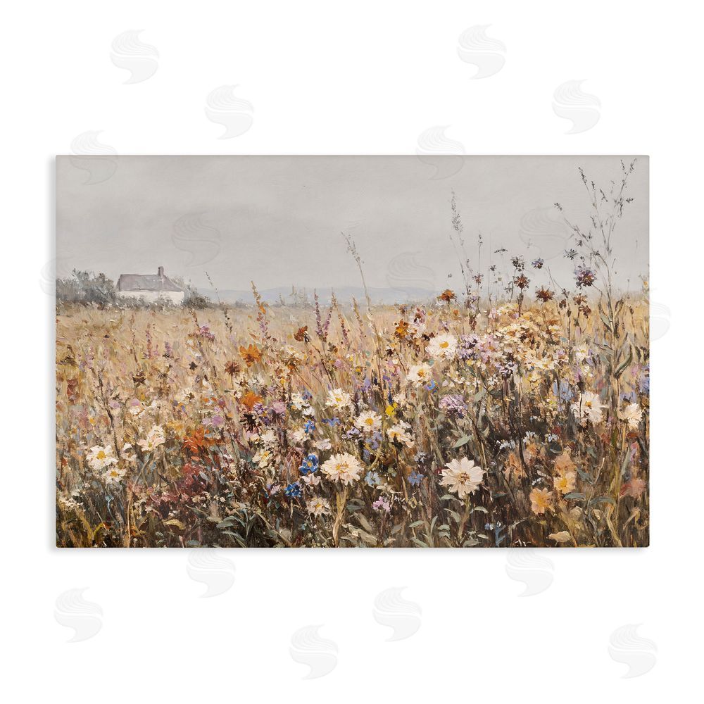 Jacky Ngan Quaint Cottage Meadow Stretched Canvas Wall Art Print