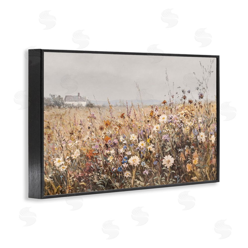 Jacky Ngan Quaint Cottage Meadow Black Framed Giclee Wall Art Print