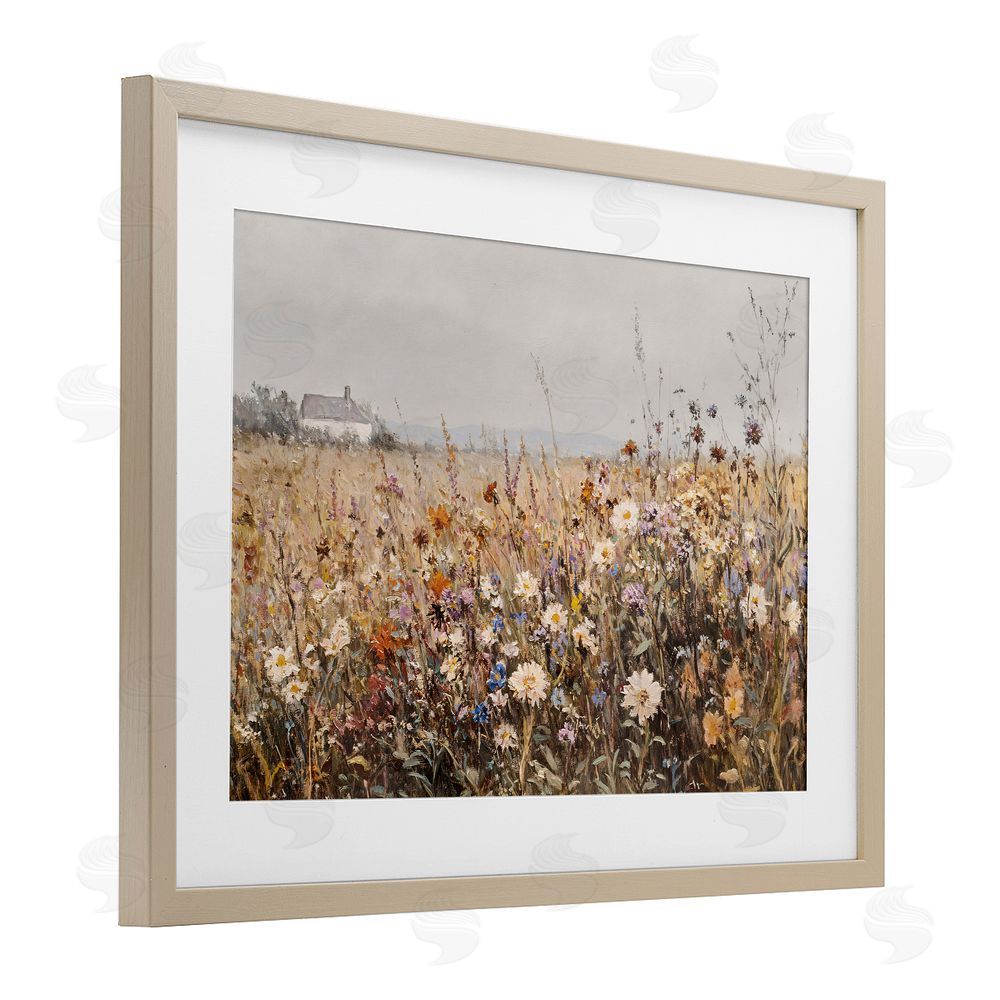 Jacky Ngan Quaint Cottage Meadow Brown Framed Print Under Glass Wall Art