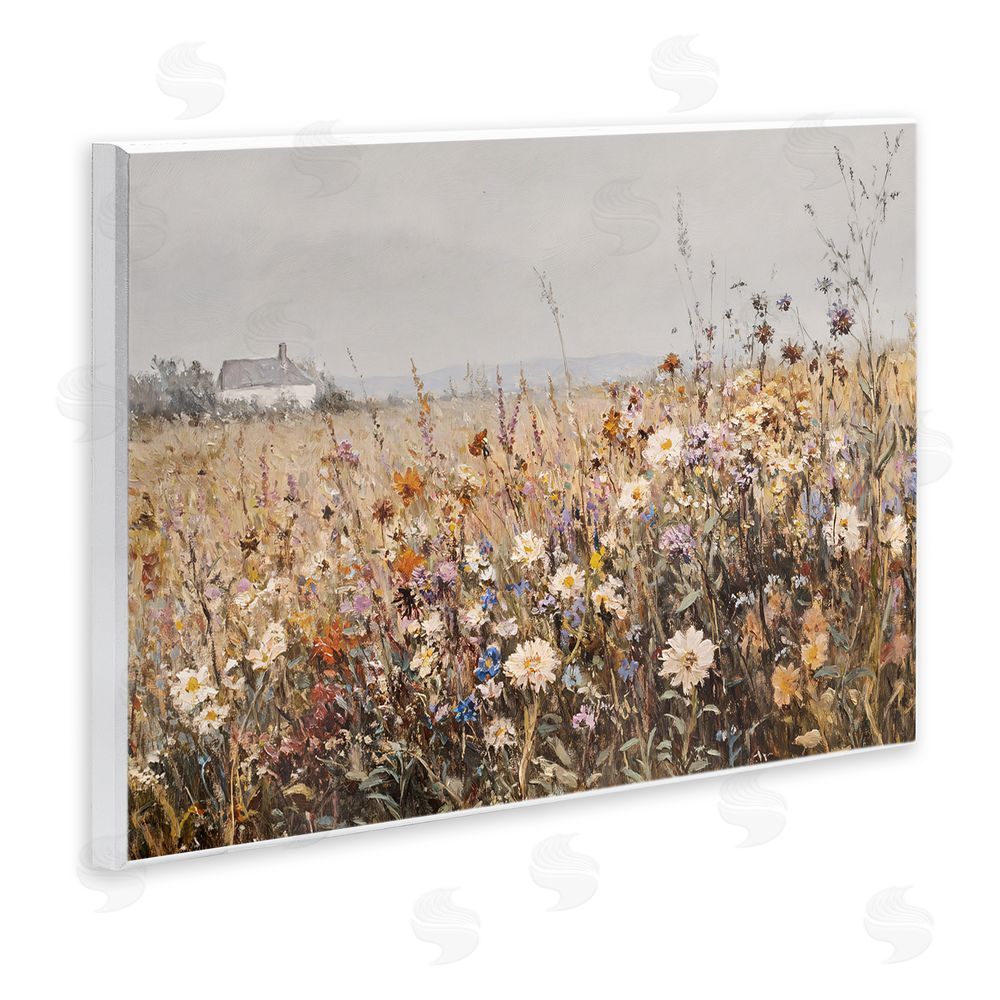 Jacky Ngan Quaint Cottage Meadow Wooden Wall Plaque Art Print