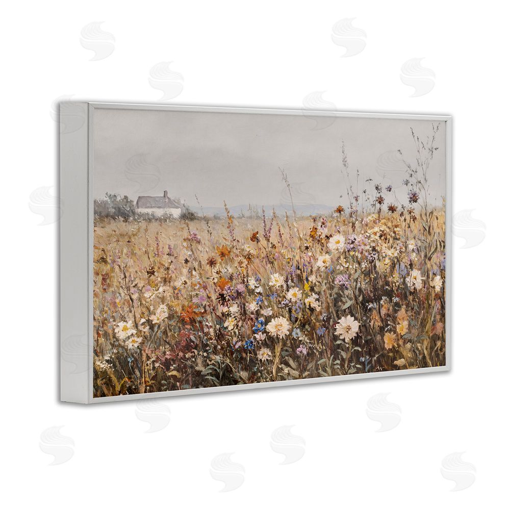 Jacky Ngan Quaint Cottage Meadow White Framed Giclee Wall Art Print