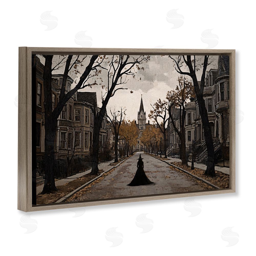 Jacky Ngan Witch Strolling Town Streets Brown Floating Frame Canvas Wall Art Print