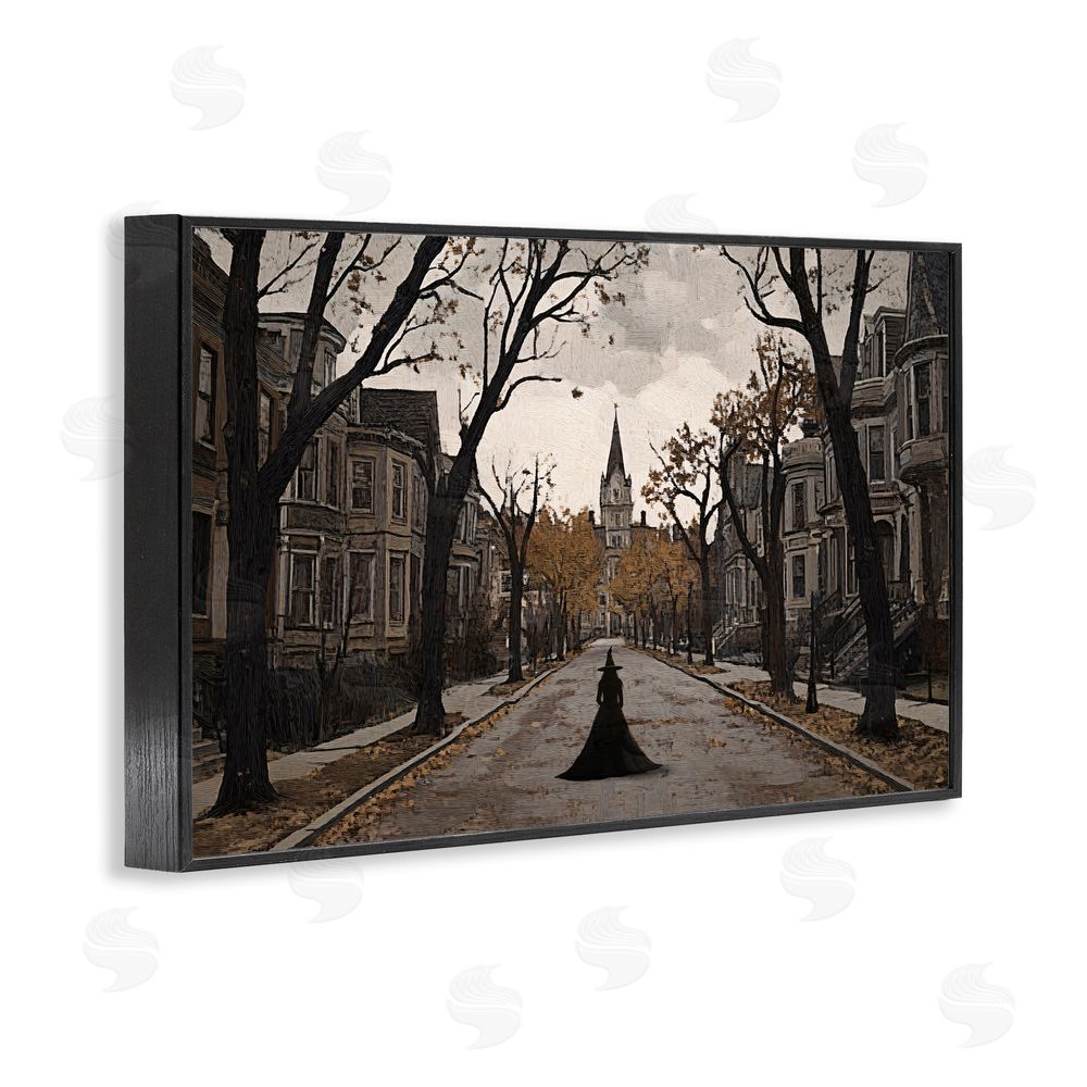 Jacky Ngan Witch Strolling Town Streets Black Framed Giclee Wall Art Print