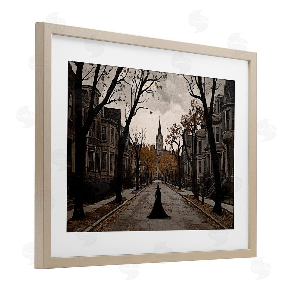 Jacky Ngan Witch Strolling Town Streets Brown Framed Print Under Glass Wall Art