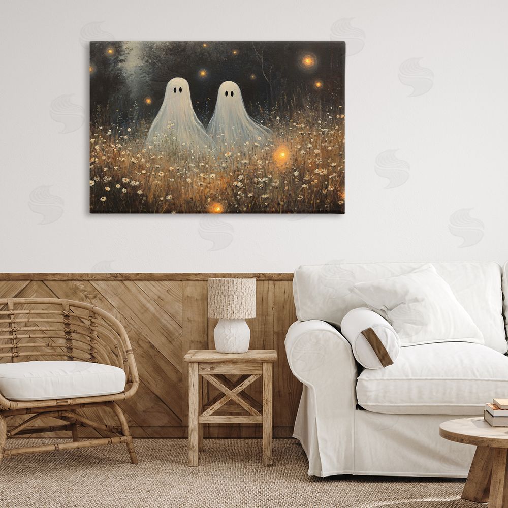 Jacky Ngan Ethereal Ghost Twins Stretched Canvas Wall Art in Room