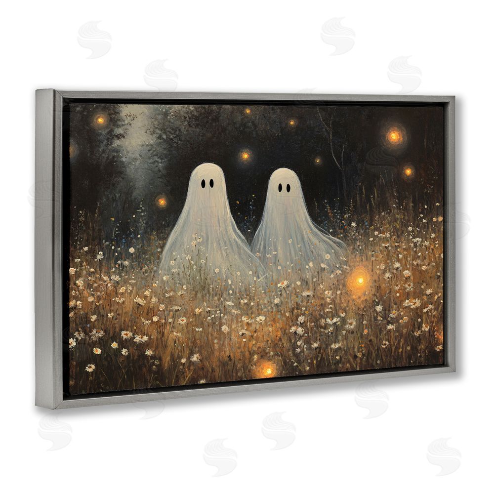 Jacky Ngan Ethereal Ghost Twins Gray Floating Frame Canvas Wall Art Print
