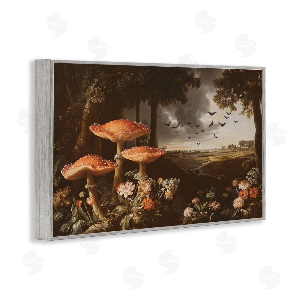 Jacky Ngan Bats in Autumn Forest Gray Framed Giclee Wall Art Print