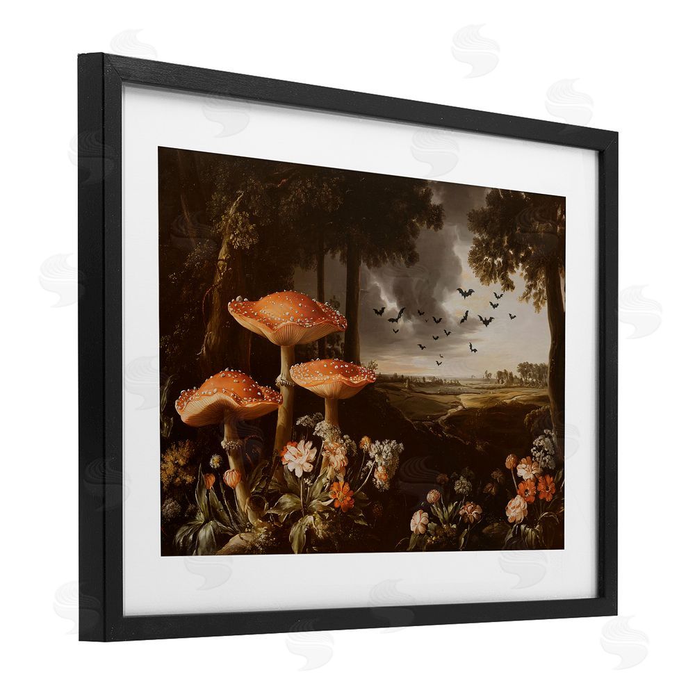 Jacky Ngan Bats in Autumn Forest Black Framed Print Under Glass Wall Art