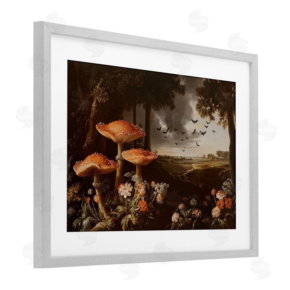 Jacky Ngan Bats in Autumn Forest Gray Framed Print Under Glass Wall Art