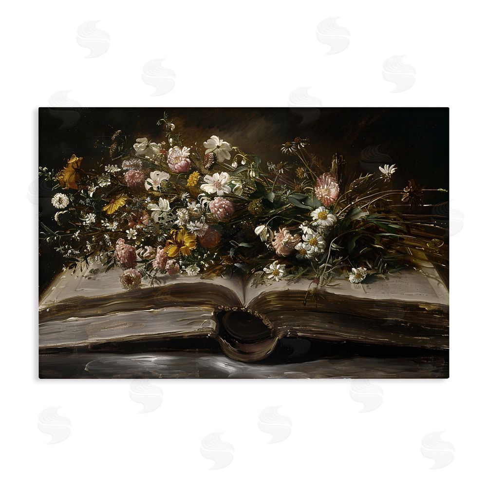 Jacky Ngan Antique Floral Open Book Stretched Canvas Wall Art Print