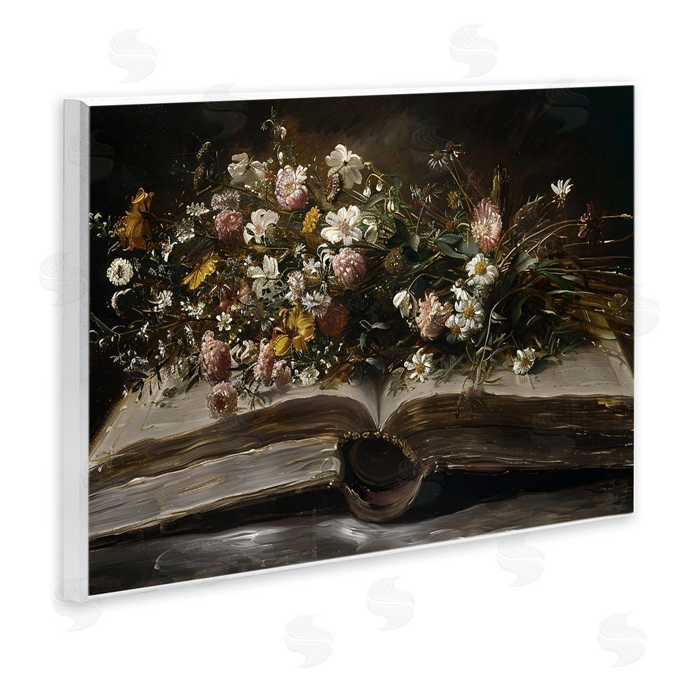 Jacky Ngan Antique Floral Open Book Wooden Wall Plaque Art Print