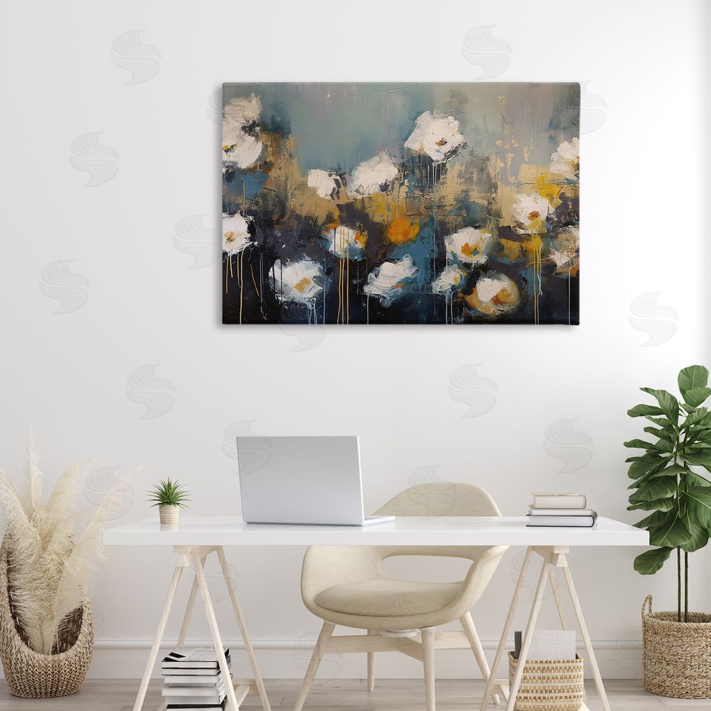 Jacky Ngan Contemporary Paint Drip Blossoms Stretched Canvas Wall Art in Room