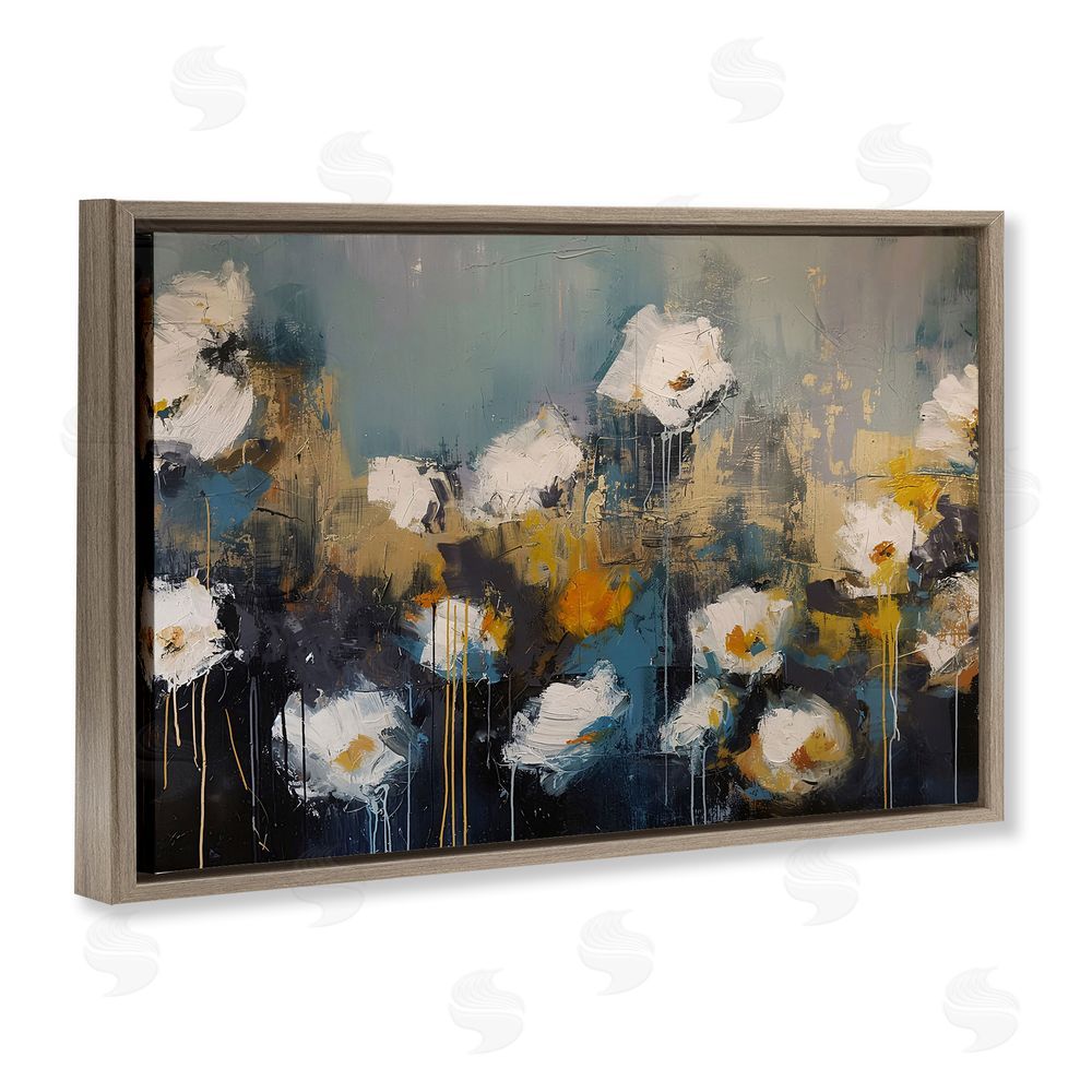Jacky Ngan Contemporary Paint Drip Blossoms Brown Floating Frame Canvas Wall Art Print