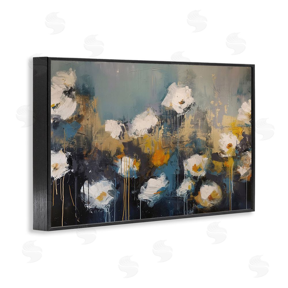 Jacky Ngan Contemporary Paint Drip Blossoms Black Framed Giclee Wall Art Print