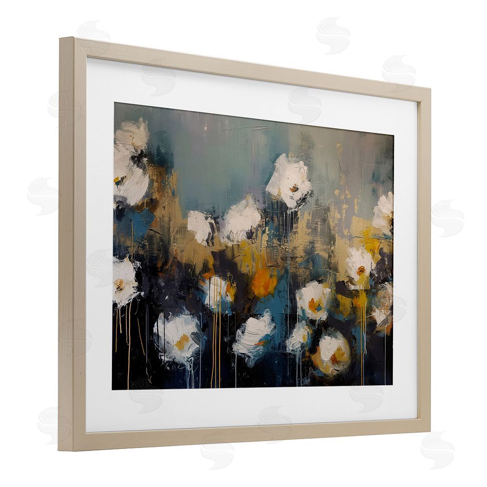 Jacky Ngan Contemporary Paint Drip Blossoms Brown Framed Print Under Glass Wall Art