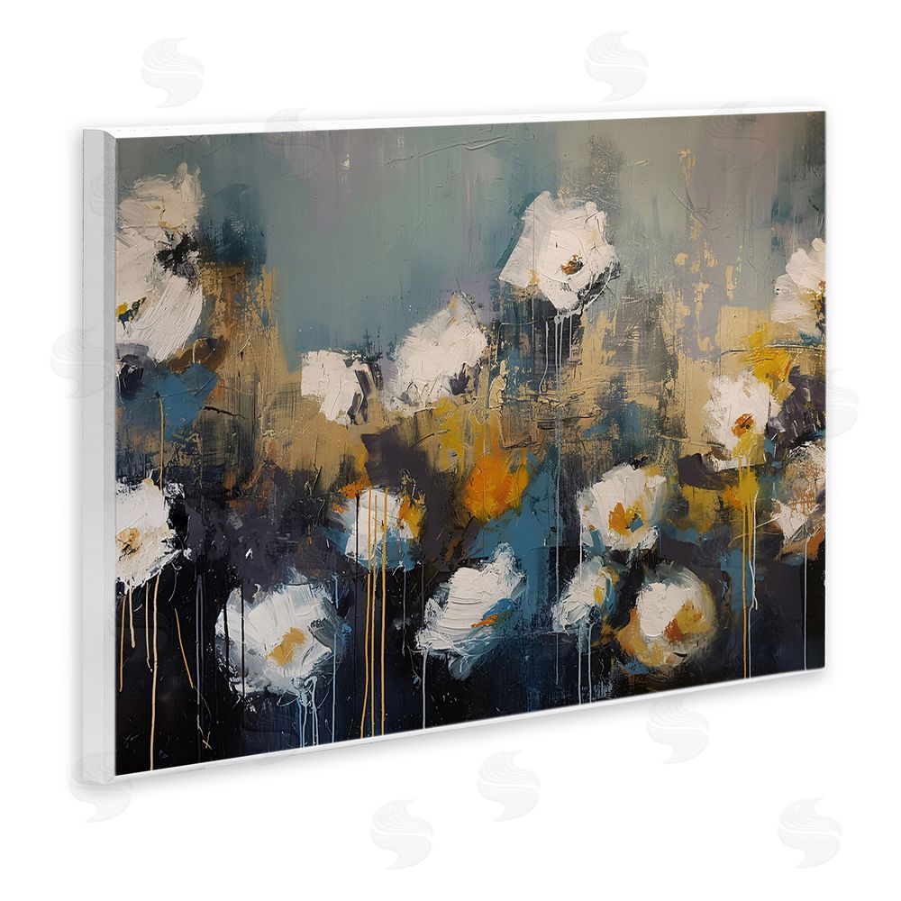 Jacky Ngan Contemporary Paint Drip Blossoms Wooden Wall Plaque Art Print