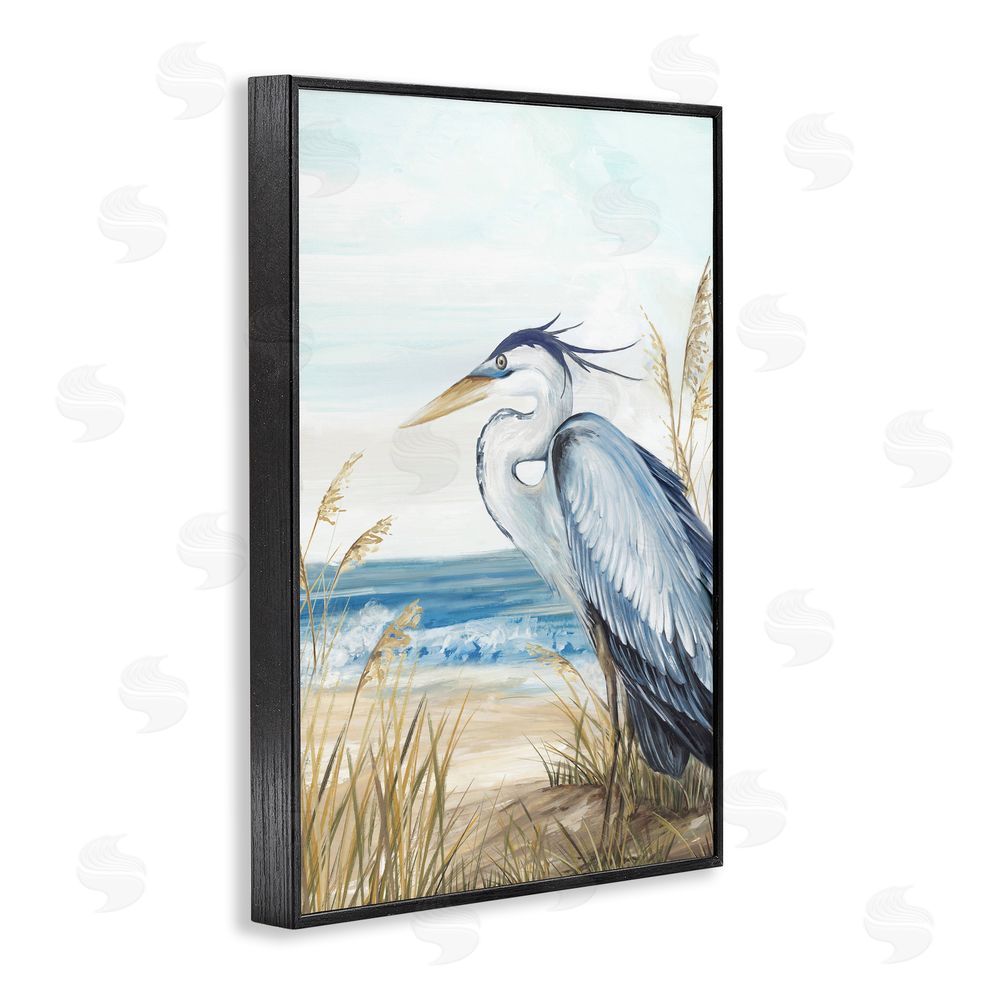 Eva Watts Serene Heron Perched At Shore Black Framed Giclee Wall Art Print